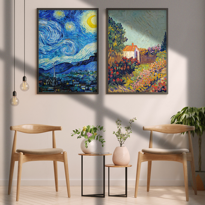 Van Gogh: The Starry Night and Landscape without text (Set of 2)