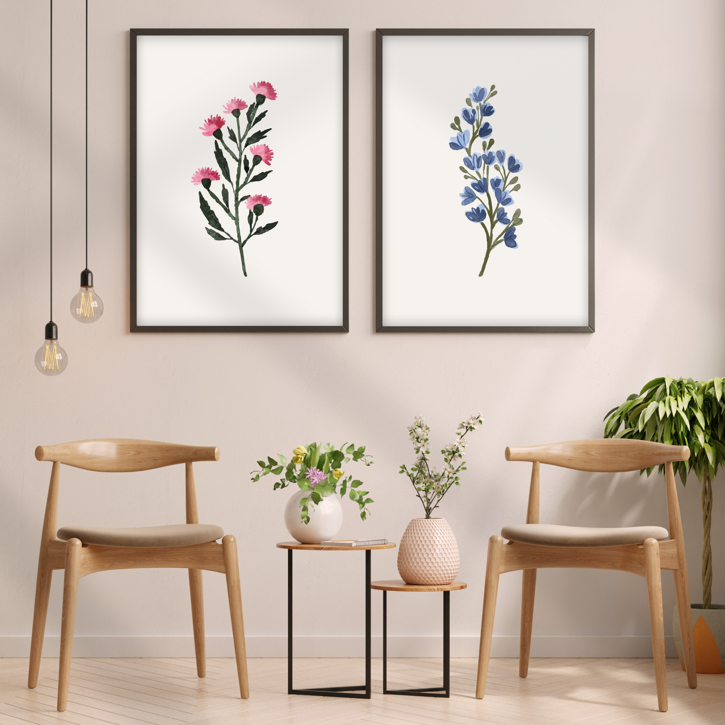 Pink and Blue Wildflower (Set of 2)