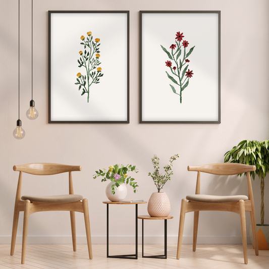 Yellow and Red Wildflower (Set of 2)