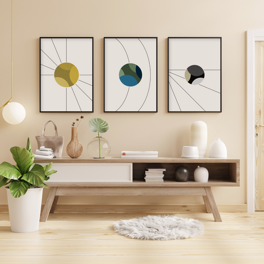 Sun | Earth | Moon ( Set of 3 ) Minimalist Wall Frames