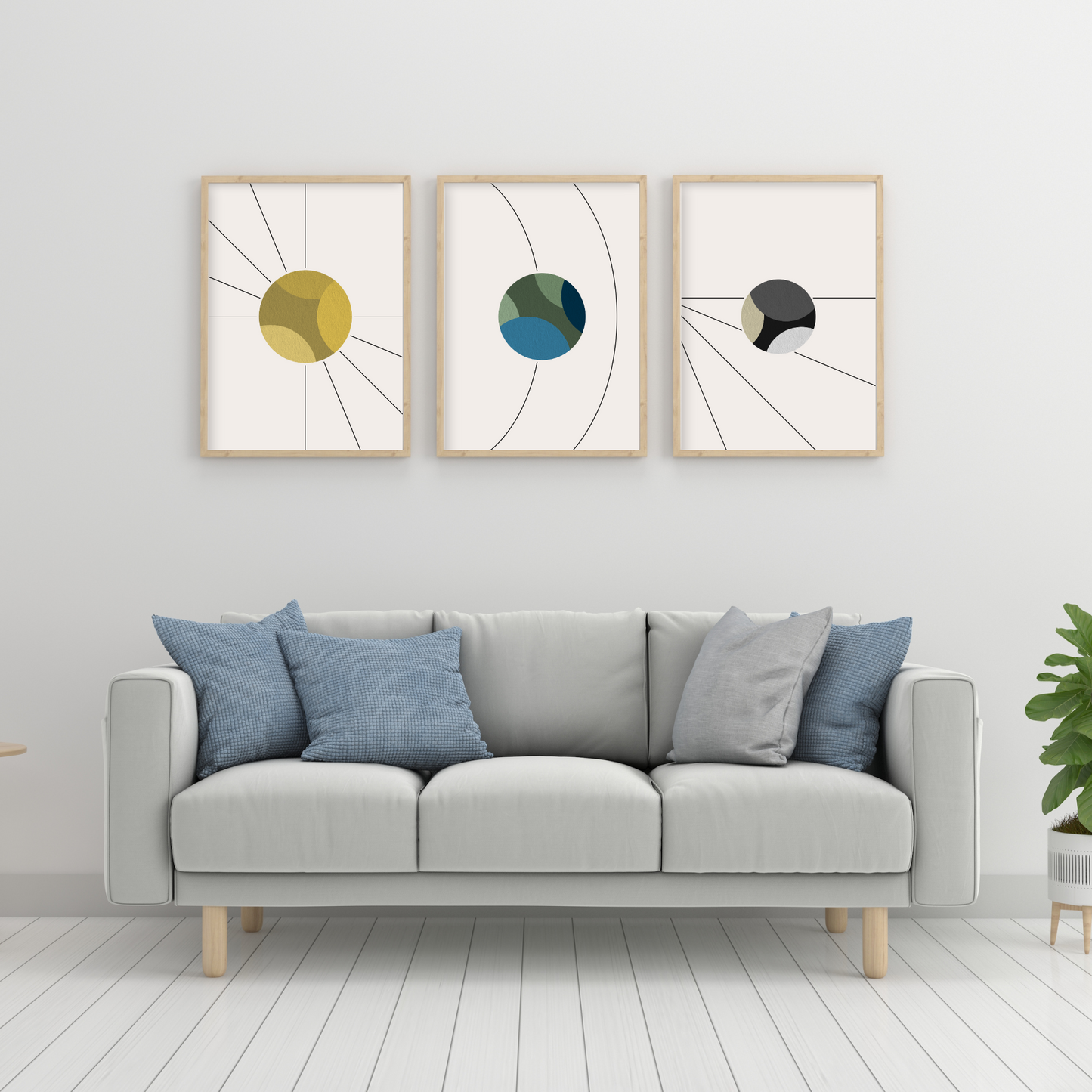 Sun | Earth | Moon ( Set of 3 ) Minimalist Wall Frames