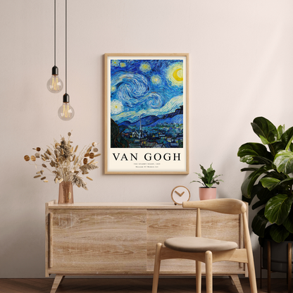 Van Gogh: Cafe Terrace, Starry Night, Cottage Landscape with text (Set of 3)