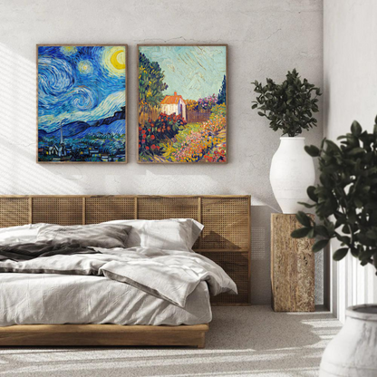 Van Gogh: The Starry Night and Landscape without text (Set of 2)